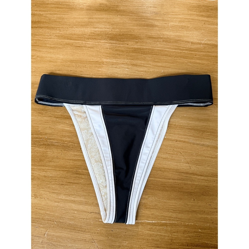 Free People FP Beach Black White Colorblock High Waisted Bikini Bottom Large L - Picture 8 of 13
